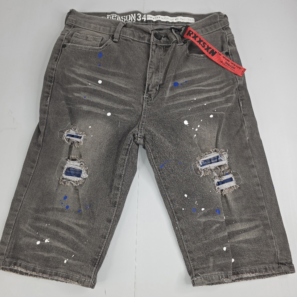 Reason Brand Men's Gray Jean Shorts With Distressed Look Size 34 NWT BZ-3279